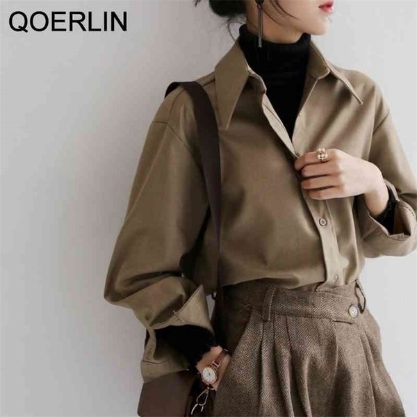 

coffee blouse women spring autumn casual solid color long sleeve shirt women korean loose shirt ol style workwear plus size s-xl 210326, White