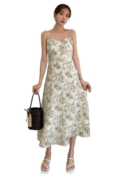 

dazy allover floral print cami dress 801q#, Black;gray