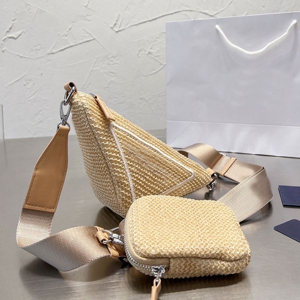 

raffia bag handbag wide straw triangle piece weave grass shoulder set0 coin crossbody designer hobo handbags zipper wallet two pocket s juua