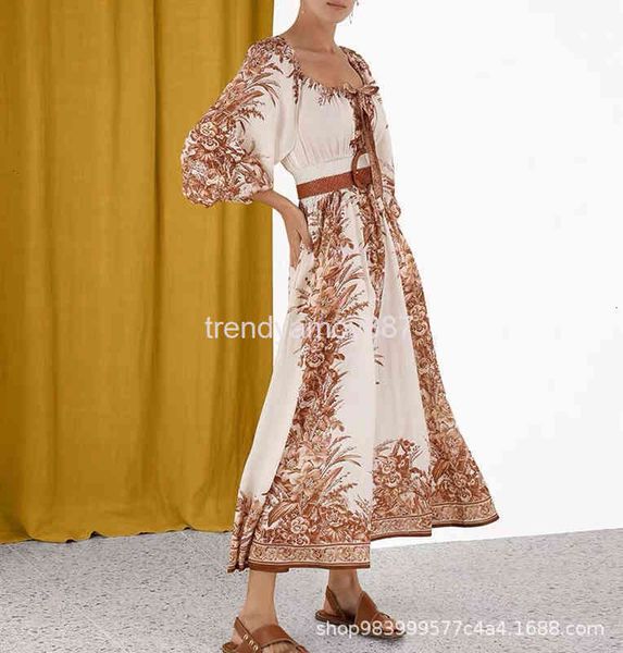 

australian casual dresses brand zim drawstring lace up flower printed lantern sleeve long dress nanyou shenzhen tkkn, Black;gray