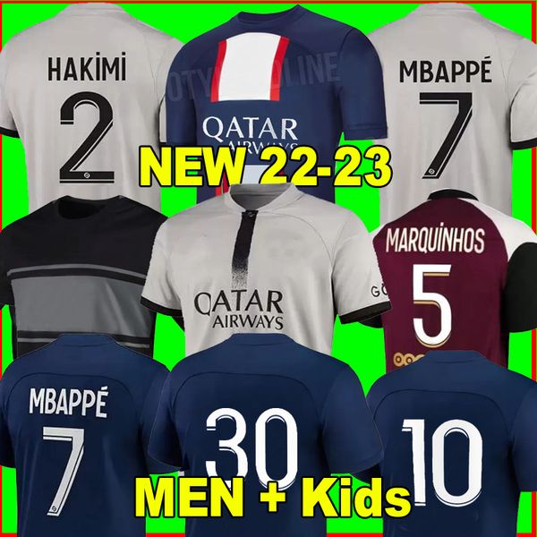 

soccer jerseys player 30 10 mbappe 7 hakimi sergio ramos wijnaldum 21 22 23 maillots psgs football shirt 2022 2023 men kids kit sets uniform, Black;yellow