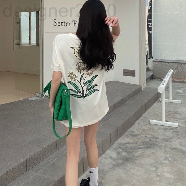 

women's t-shirt designer luojia 2022 spring and summer new couple bird sunflower embroidered round neck short sleeve t-shirt men's, White