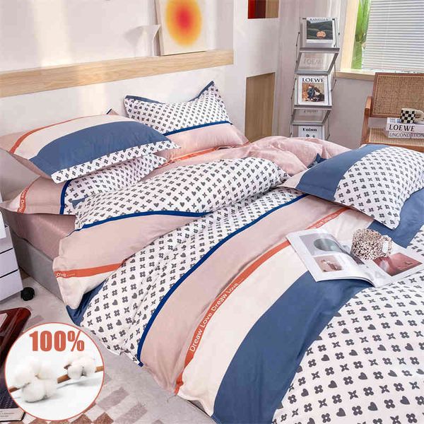 Set biancheria da letto in cotone 100% di alta qualità 1 copripiumino 2 federe stile semplice a righe 16 dimensioni accetta dimensioni personalizzate