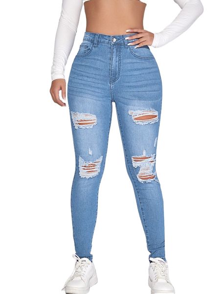 

high waist ripped skinny jeans i0bd#, Blue