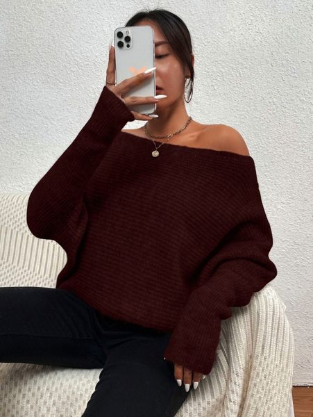 

off shoulder batwing sleeve sweater v4ea#, White;black