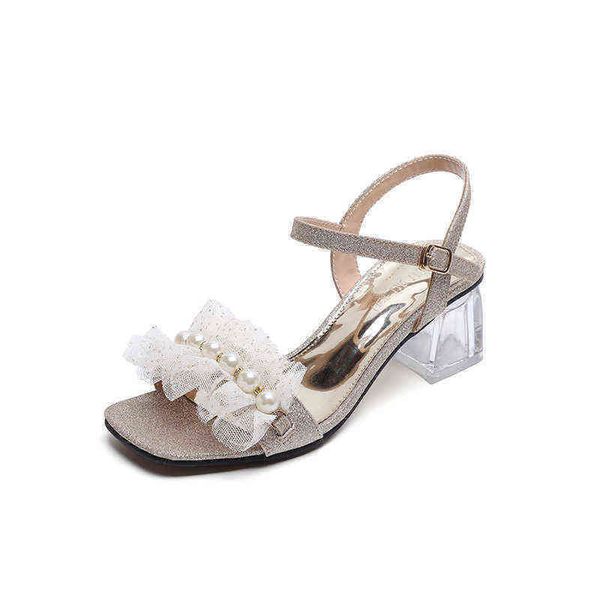 

sandals luxury pearl lace high heels fairy style fashion glitter transparent chu, Black