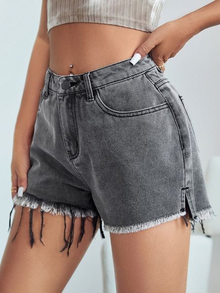 

raw hem fringe denim shorts t0xk#, White;black