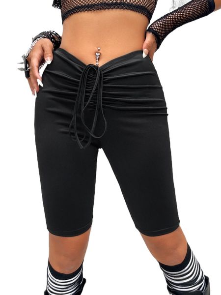 

drawstring waist ruched biker shorts p40a#, White;black