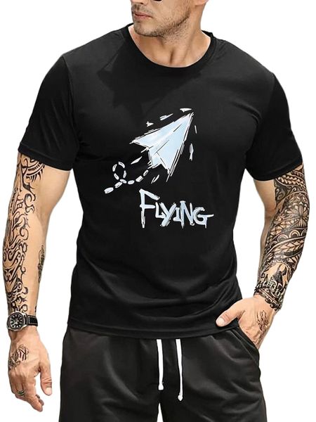 

men paper airplane & slogan graphic tee o74n#, White;black
