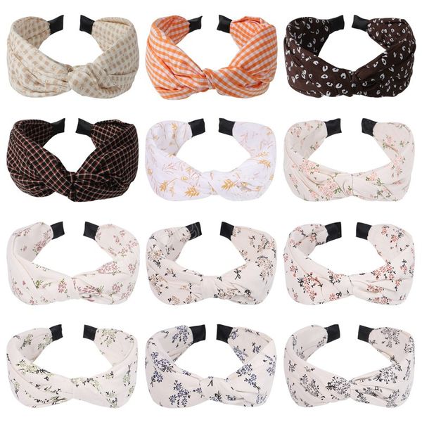 

fashion women twist knot hairbands for girls wide plaid print hair hoop headbands headwear hair accessories, Slivery;white