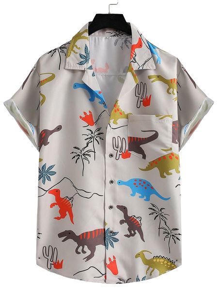 

men random dinosaur print shirt 61aa#, White;black