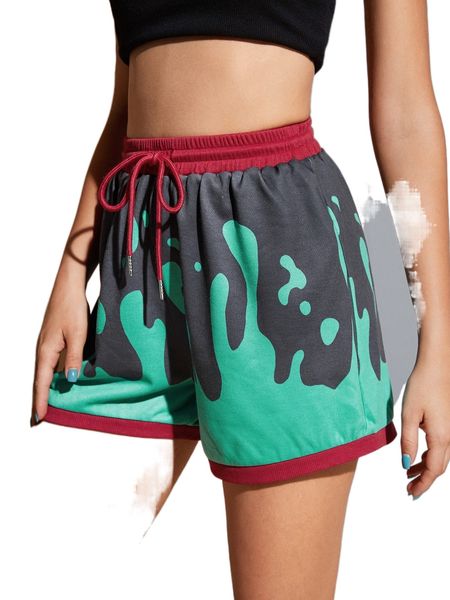 

x squid house graphic print drawstring waist shorts q9nz#, White;black