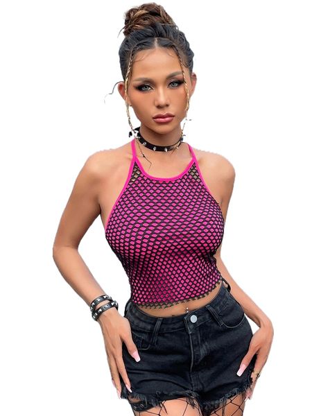 

fishnet insert tied backless crop 14bz#, White