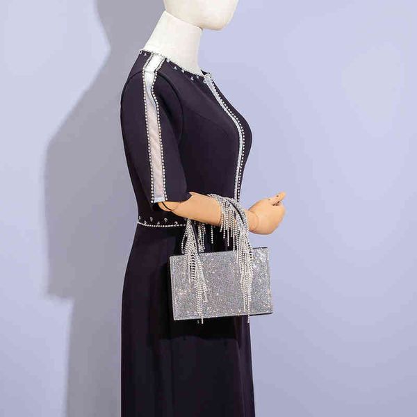 

evening bag women rhinestone tassel handle purse korean square shiny crystal purse and handbag luxury designer 220622