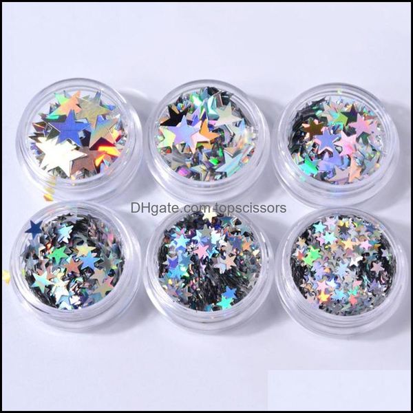 

nail art decorations salon health beauty laser star shape nails decoration sparkly 3d gold sier sequins spangles polish accessories 6pcs/s, Silver;gold