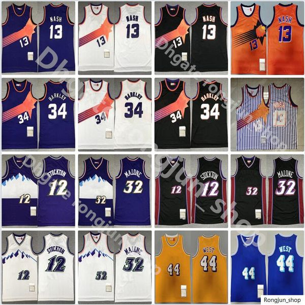 

mitchell and ness retro stitched men basketball steve 13 nash charles 34 barkley 32 malone 12 john karl stockton jerry west 44 jerseys vinta, Black;red