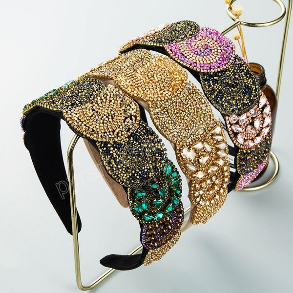 

color rhinestone headband for woman vintage shiny wide brim hairband female party headpieces, Slivery;white