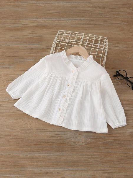 

toddler girls frill trim solid blouse she, White;black