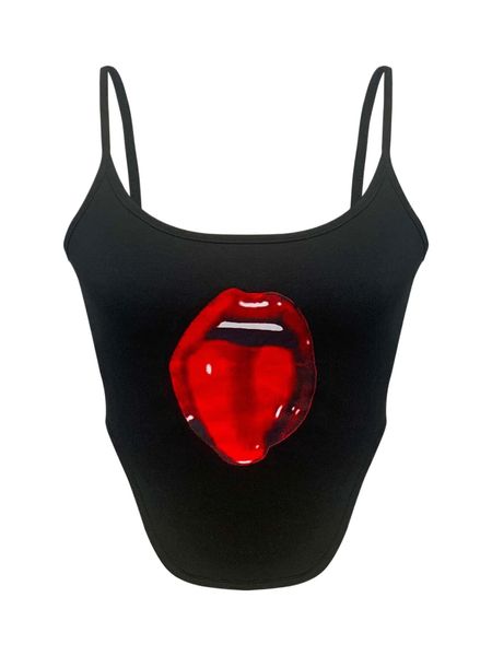 

lip print asymmetrical hem cami 40no#, White