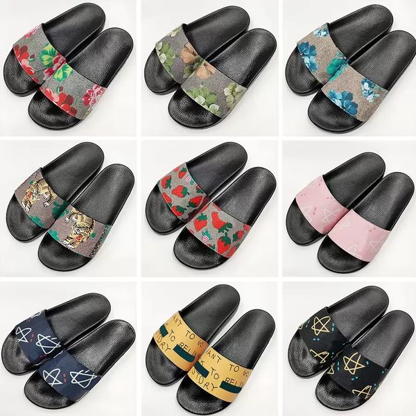 

2022 designer slides mens women slippers luxury summer sandals beach sliders flat platform floral tiger snake print ladies bee sandali bathr, Black