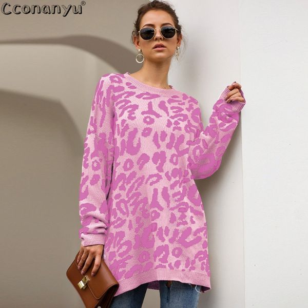 

autumn winter clothing ladies long sweater fashion womens loose pullovers and sweaters leopard print knitted sweater l220815, White;black
