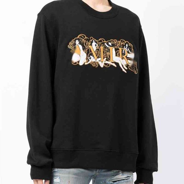 

designer sweater tide brand a 22 miri crew neck sweatshirt cotton long sleeve t-shirt american hip hop print hoodie men and women loose os c, Black
