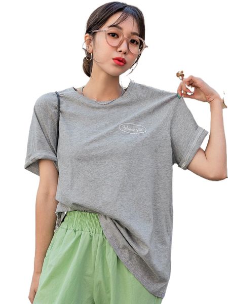 

dazy letter embroidery raglan sleeve tee 705o#, White