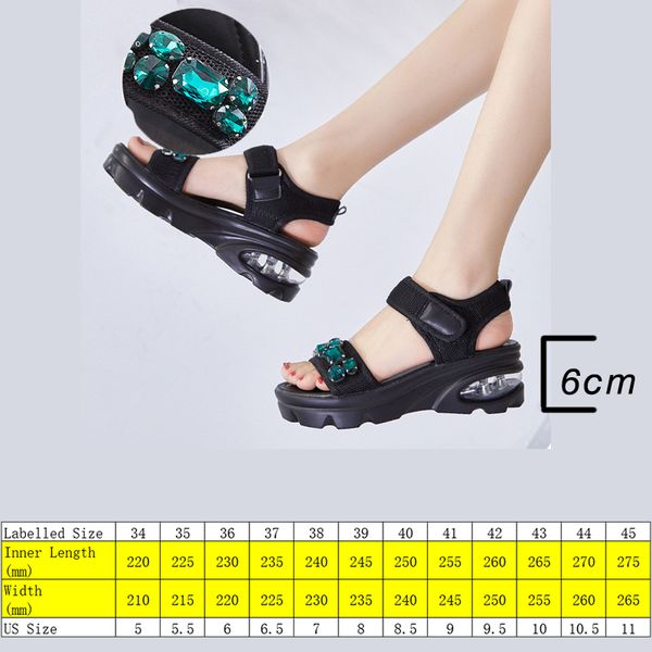 

6cm genuine leather platform sandals wedge shoes for women summer shoes rhinestone luxury beach shoes party sandals, Black;yellow