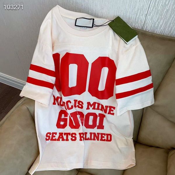 

women's t-shirt designer 2022 spring and summer new correct version letter printing centennial week celebration t-shirt loose round nec, White