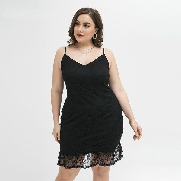 Plus Size Vestidos Houzhou Sexy Mini Dress Mulheres XL-4XL Retalhamento Relógio Preto V-Pescoço Suspender Verão Partido Casual Robe Elegante