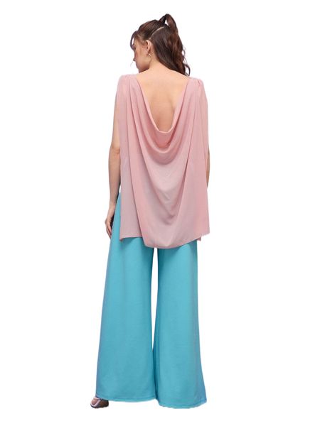 

x chronically classy lace trim high low & wide leg pants set t5d9#, White