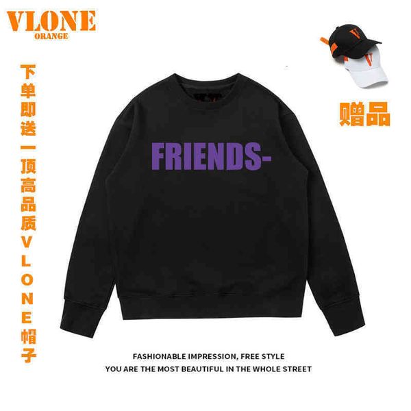 

mens hooded vlones orange wang yibo's same sweater spring and autumn new friends big v round neck trend hoodies jackets coats, Black