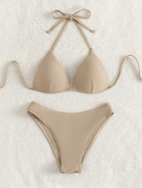 

solid push up bikini swimsuit j964#, White;black