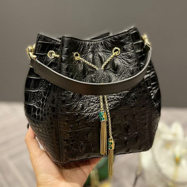 

snake grain bucket bag women crossbody bags shoulder chain messenger handbag underarm bag snakehead metal chains plain flip lady purse high