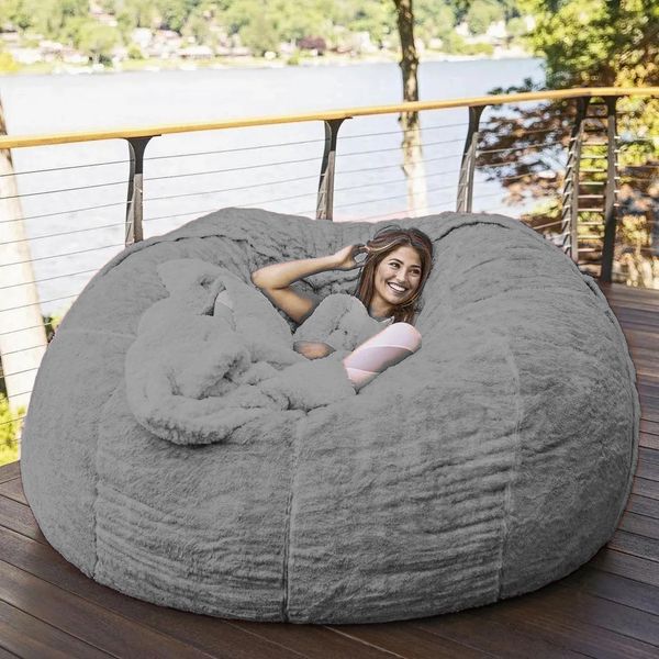 

Dropshipping 7FT 183cm Removable Washable Fur Giant bean bag covers unfilled Living Room Furniture Lazy Sofa Coat