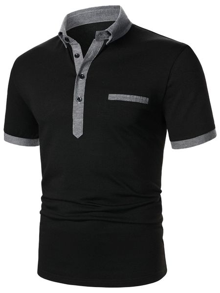 

men button front contrast collar polo shirt d2on#, White;black