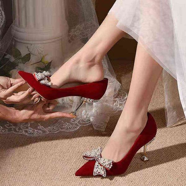 

women dress shoes rimocy zoete boog parel pompen vrouwen 2022 lente rode metalen hoge hakken bruiloft schoenen vrouw puntige teen dames 2206, Black