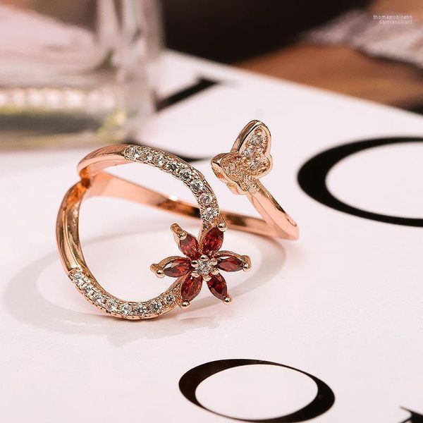 Обручальные кольца Wyjzy Butterfly Model Inlaysemi-Pretecy Stone Lady Open Ring Ladies Casual Draw Up Dewelry Fashion Matching Surpring Gift1