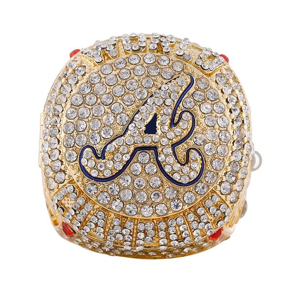 

with box 7 player name soler an albies 2021 2022 world series baseball braves team championship ring with wooden display box souvenir men fa, Golden;silver