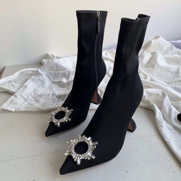 

fashion women designer boots amina muaddi pointed-toe boots martin desert boot sequins medal coarse non-slip winter shoes size us4-11 no387, Black