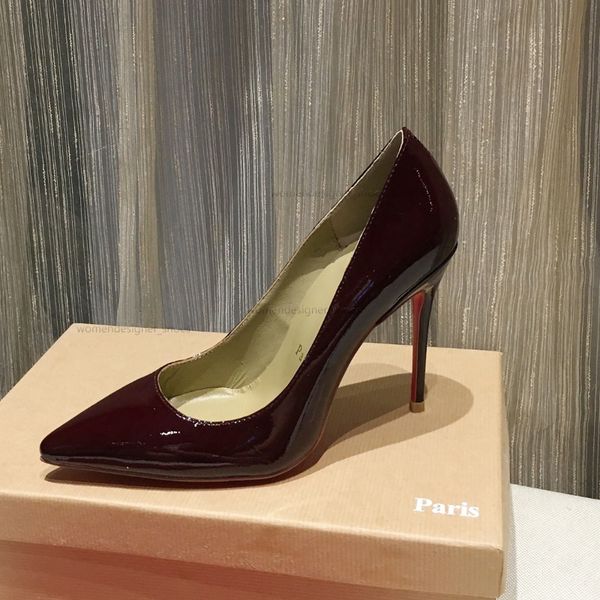 

wedding dresses shoes womens red bottoms high heels so kate pointy 8.5 10cm designer pumps patent leather stiletto heel lady shoe with box, Black
