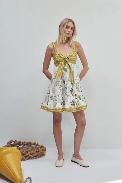 

ailm spring and summer new dress elastic wide edge seaside series printed suspender skirt, Black;gray