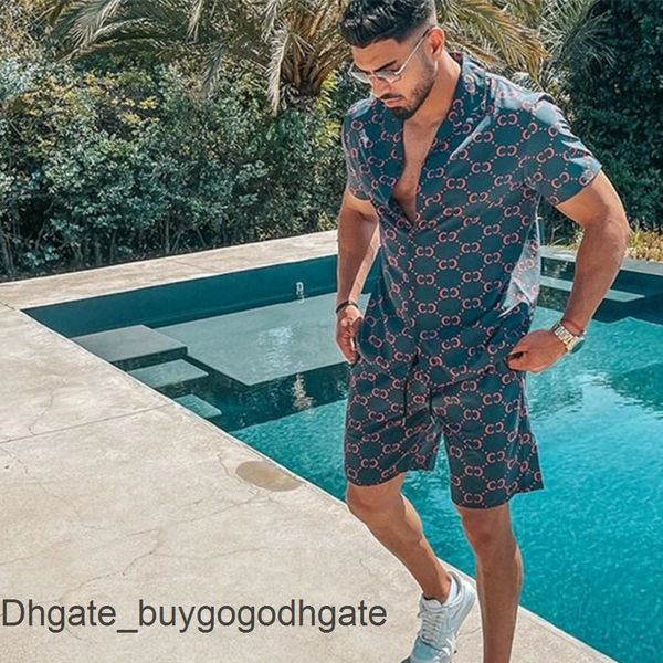 

casual men's luxury shirts men tracksuits hawaiian sets printing summer short sleeve button shirt fashion beach shorts tees streetwear, White;black