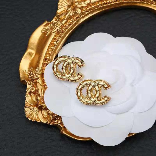 

designer brand fashion double layers hollow letters ear studs clear earrings gold plated earring women girl wedding jewelry no box., Golden;silver