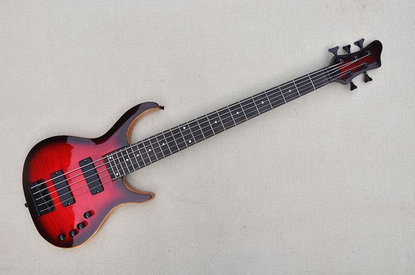 

factory custom 5 strings red electric bass guitar black hardwares neck through body active circuit offer customized