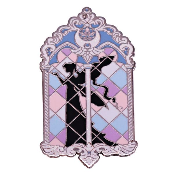 

magic girl brooch enamel pin pastel glass window badge moon princess lapel pin, Blue