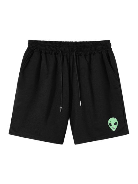 

romwe guys alien print shorts a2gg#, White;black