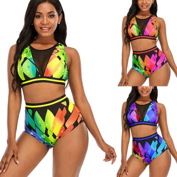 

women's color bikini matching split swimsuit beach high waist, White;black