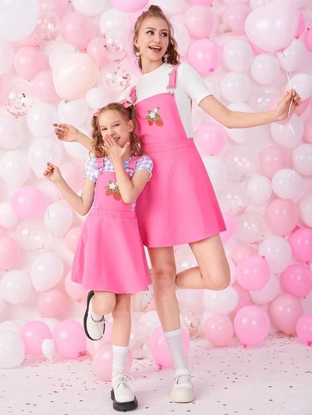 

girls 1pc gingham & strawberry print tee and 1pc dress set she, White