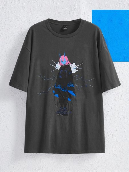 

x rk7777 men figure graphic drop shoulder tee t62j#, White;black